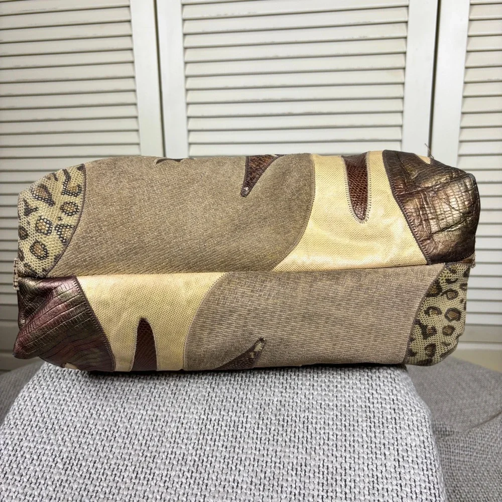 Sharif 90s Vintage Bronze Mixed Animal Patchwork Leather Satchel Bag Statement